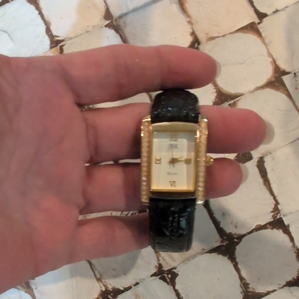 JBK Jacqueline Bouvier Kennedy Camtise 1960's Gold and Black Rectangular Watch